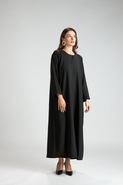 Layali Black Closed Abaya with Scarf