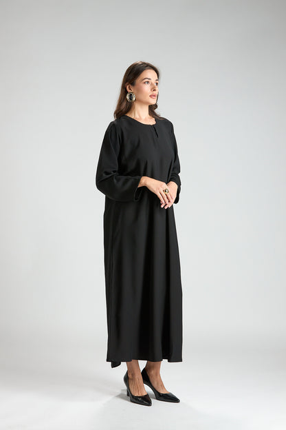 Layali Black Closed Abaya with Scarf