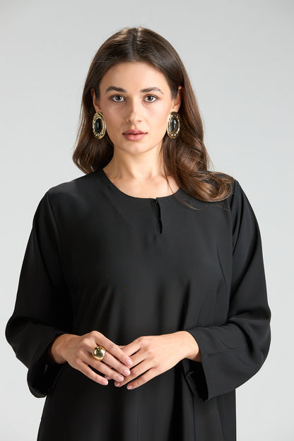 Layali Black Closed Abaya with Scarf