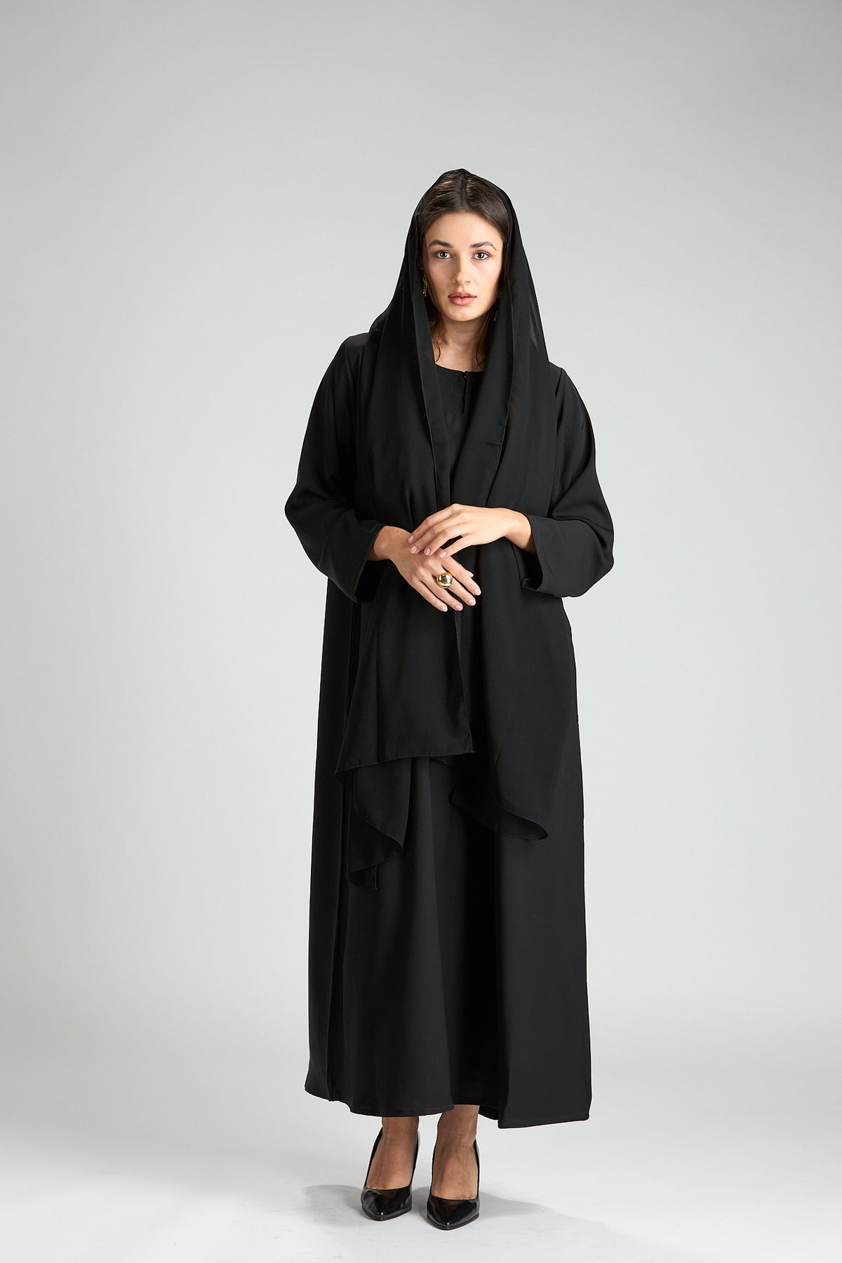 Layali Black Closed Abaya with Scarf
