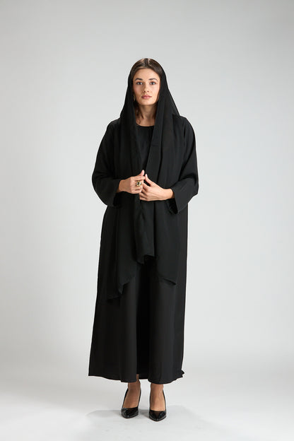 Layali Black Closed Abaya with Scarf