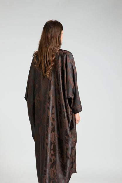 Ayla Brown Floral Jacquard 3-Piece Cape Abaya
