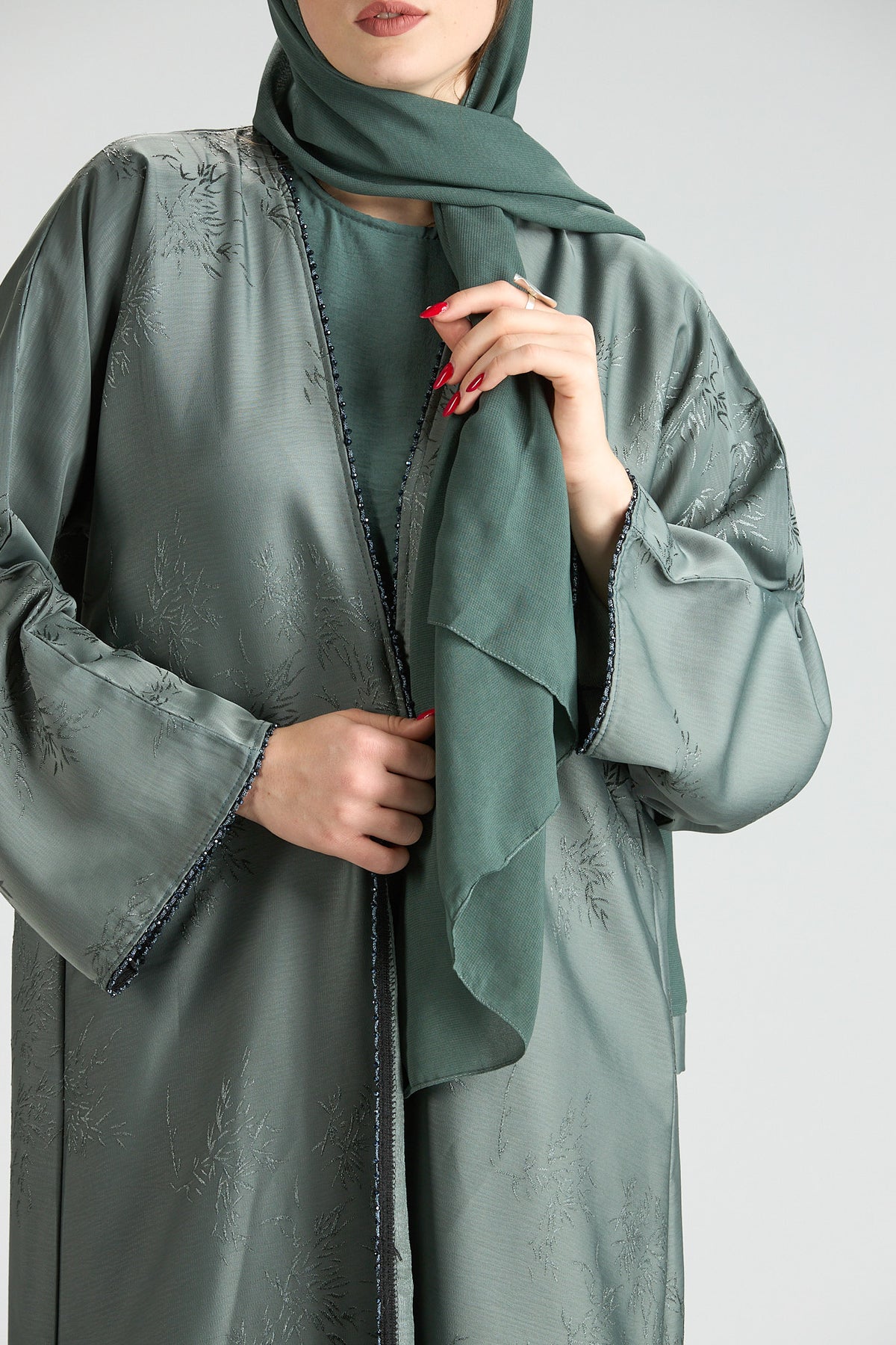 Sukoon Sage Green Abaya 3 Pieces
