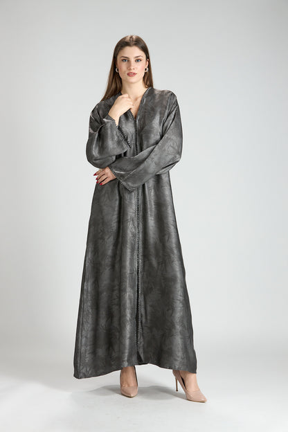 Farah Gray Textured Sheen 2-Piece Abaya with Hijab
