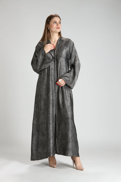 Farah Gray Textured Sheen 2-Piece Abaya with Hijab