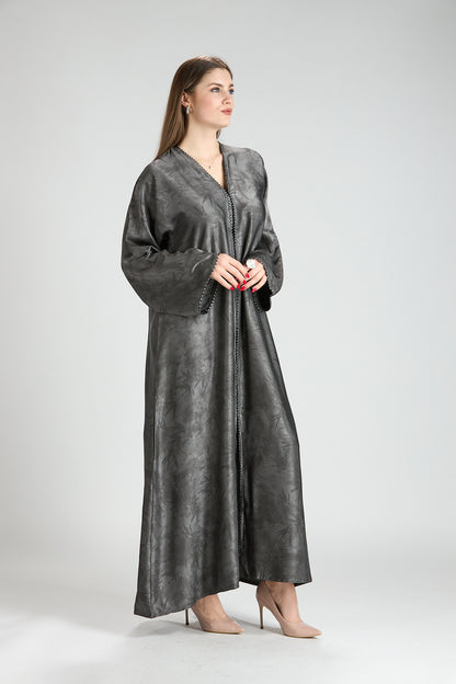 Farah Gray Textured Sheen 2-Piece Abaya with Hijab