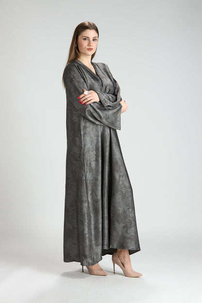 Farah Gray Textured Sheen 2-Piece Abaya with Hijab