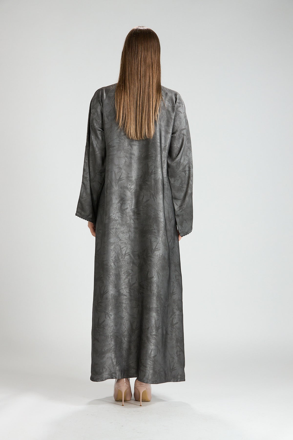 Farah Gray Textured Sheen 2-Piece Abaya with Hijab