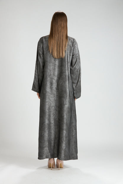 Farah Gray Textured Sheen 2-Piece Abaya with Hijab