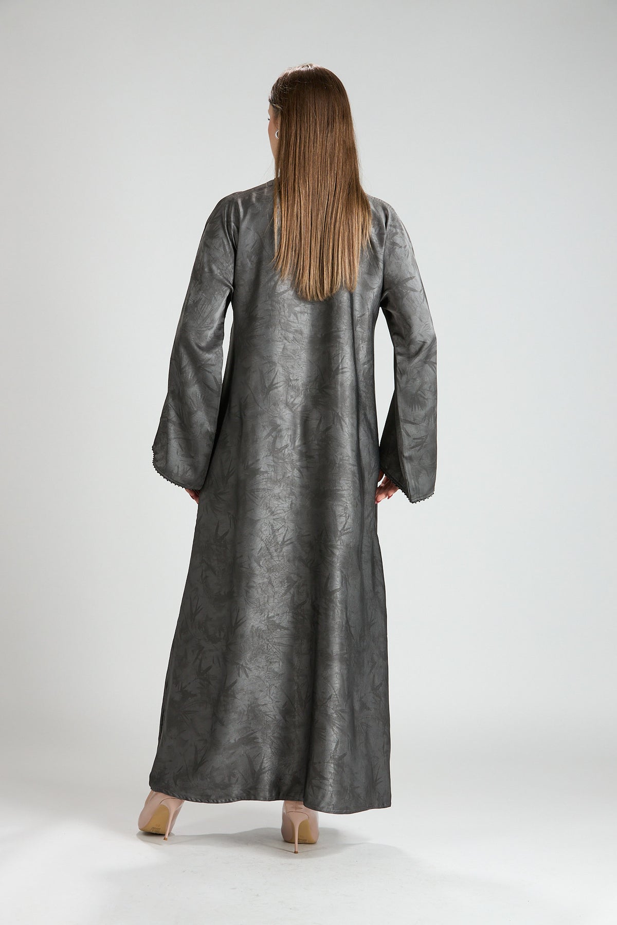 Farah Gray Textured Sheen 2-Piece Abaya with Hijab