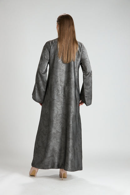 Farah Gray Textured Sheen 2-Piece Abaya with Hijab
