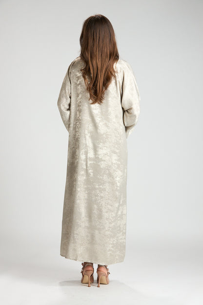 Champagne Éclat Metallic 3-Piece Open Abaya with Inner Dress