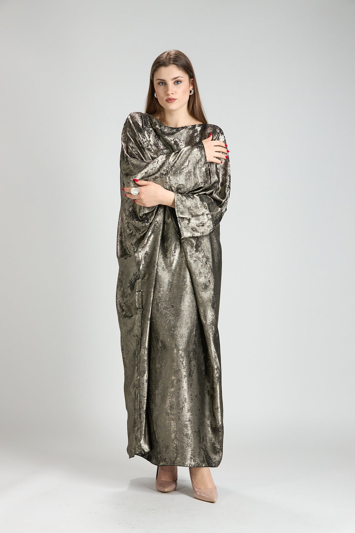 Olive Bronze Metallic Batwing Abaya
