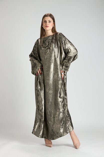 Olive Bronze Metallic Batwing Abaya
