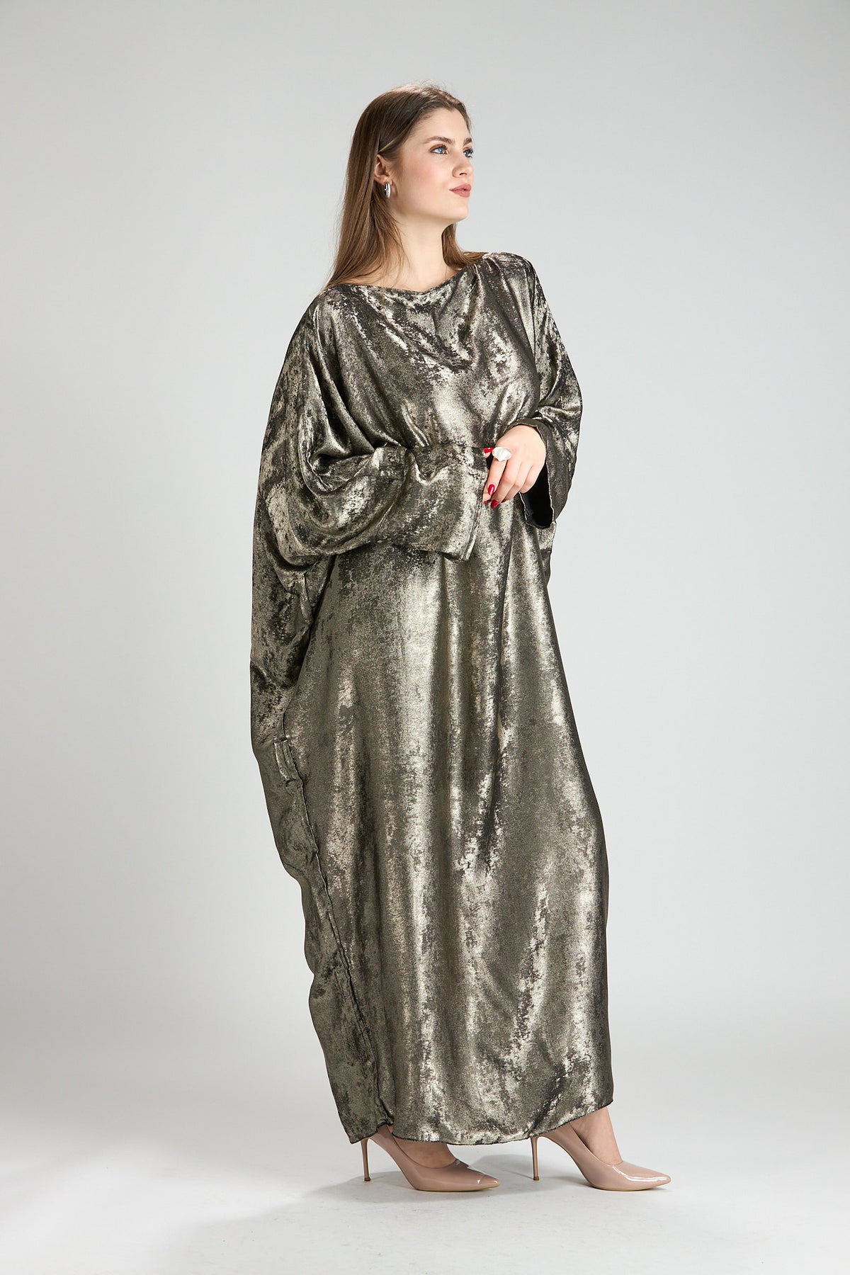 Olive Bronze Metallic Batwing Abaya