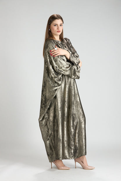 Olive Bronze Metallic Batwing Abaya