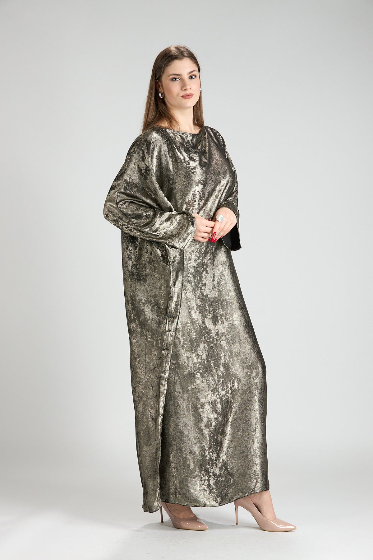 Olive Bronze Metallic Batwing Abaya