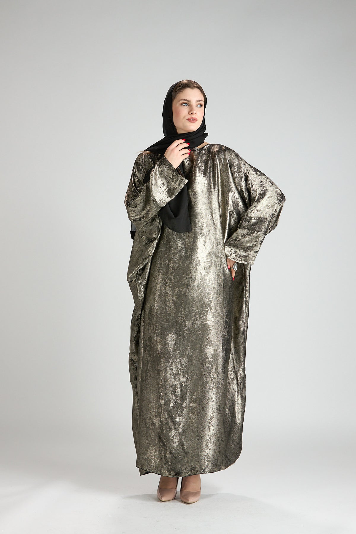 Olive Bronze Metallic Batwing Abaya