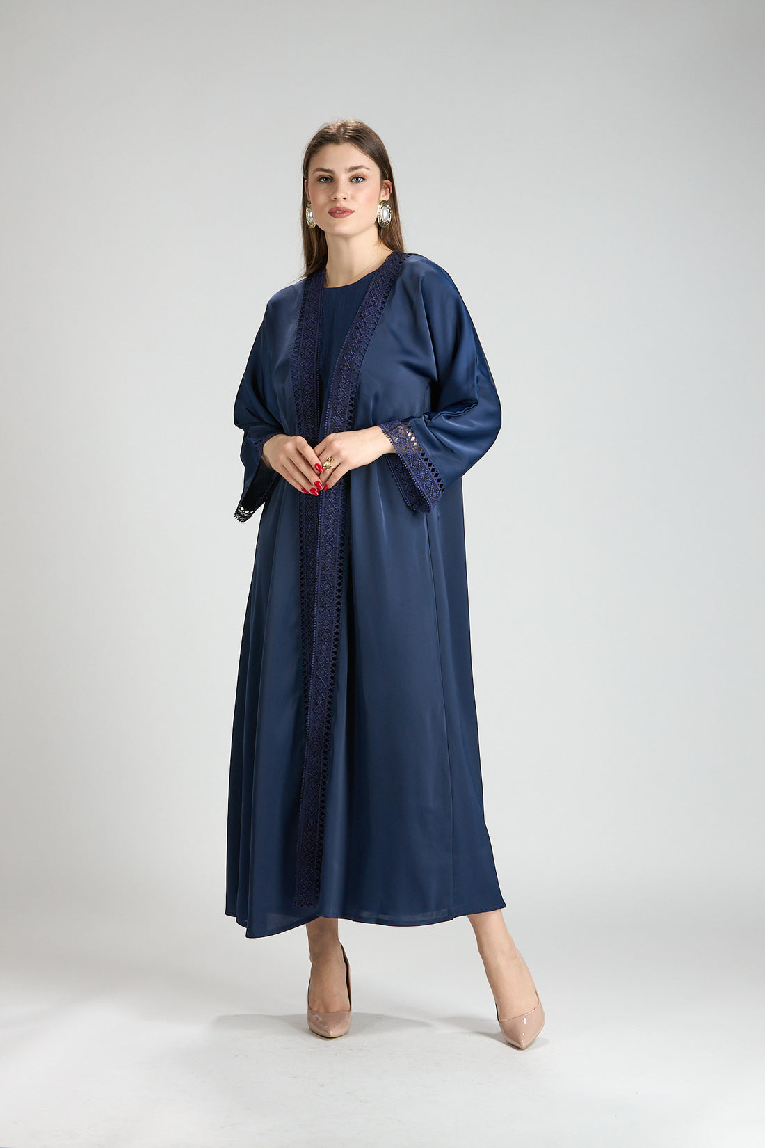 Renad Navy Blue Embroidered 3-Piece Abaya