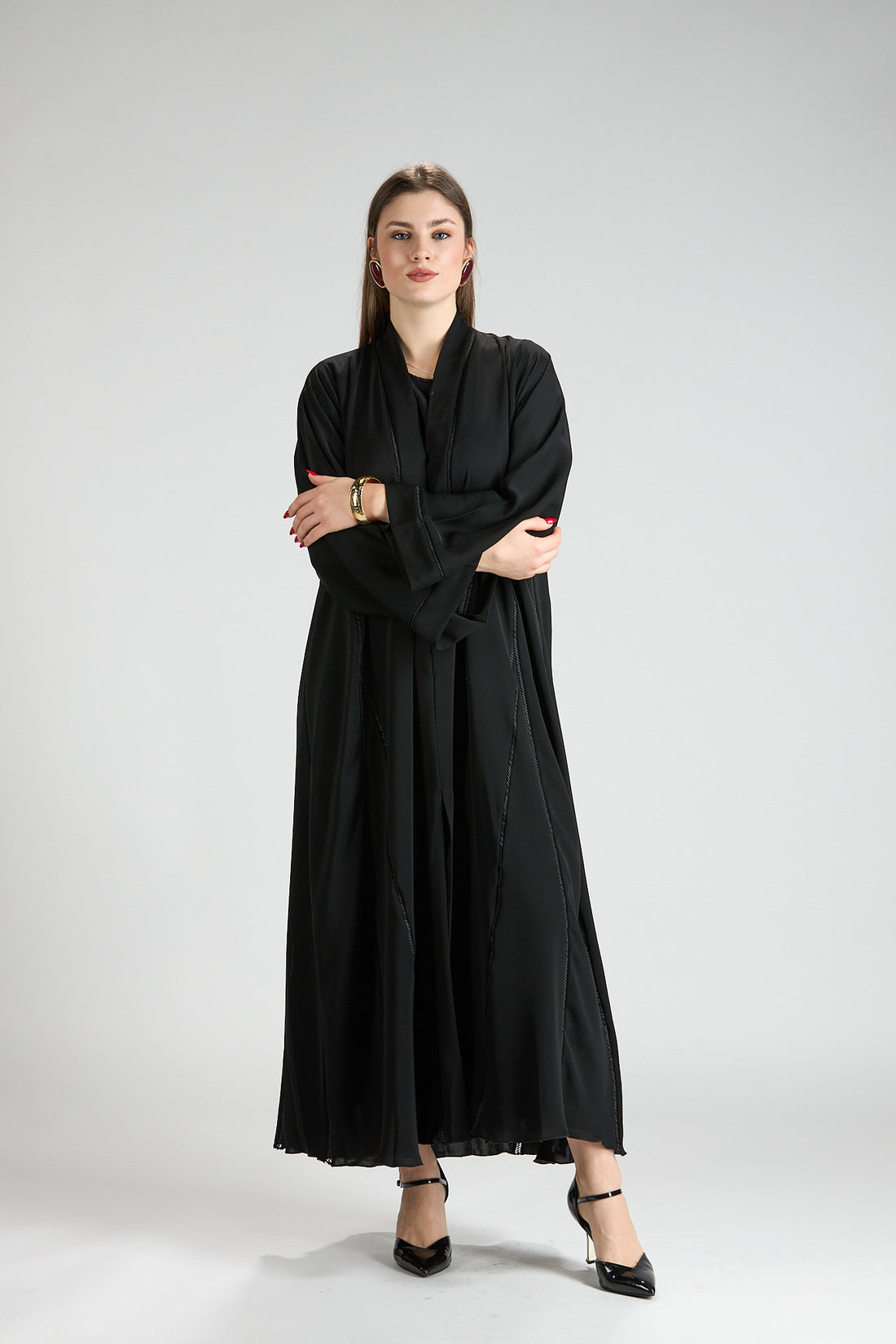 Elara Black Chiffon Abaya with Sheila