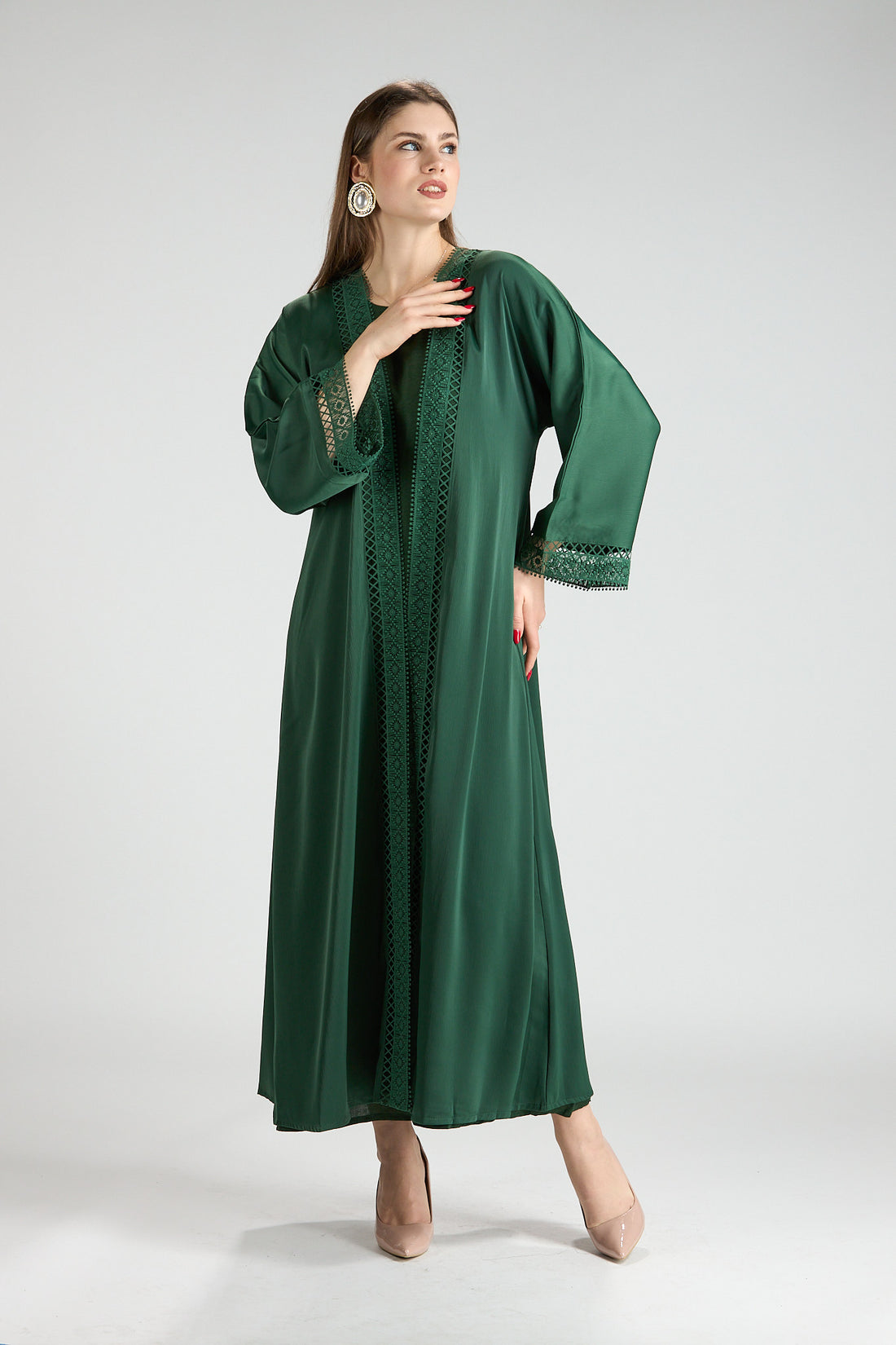 Renad Emerald Green Embroidered 3-Piece Abaya