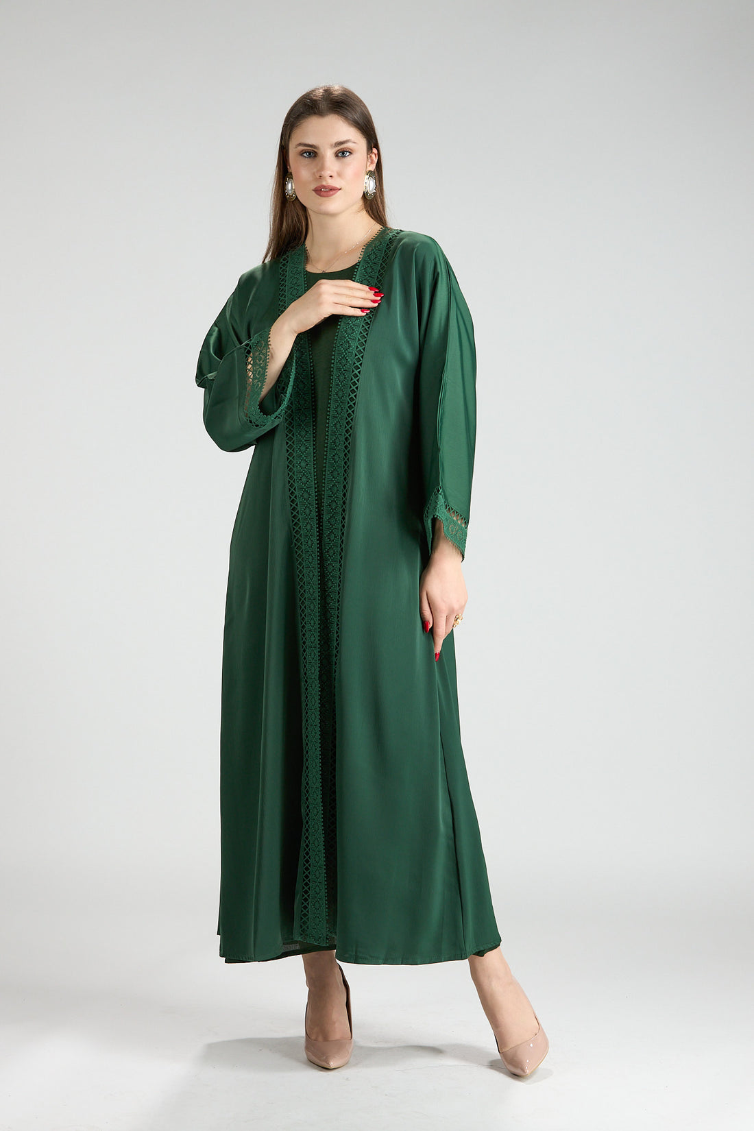 Renad Emerald Green Embroidered 3-Piece Abaya