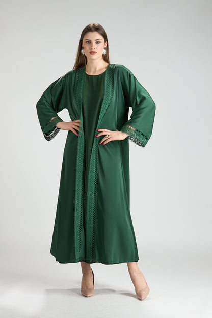 Renad Emerald Green Embroidered 3-Piece Abaya
