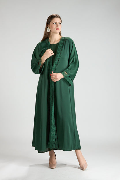 Renad Emerald Green Embroidered 3-Piece Abaya
