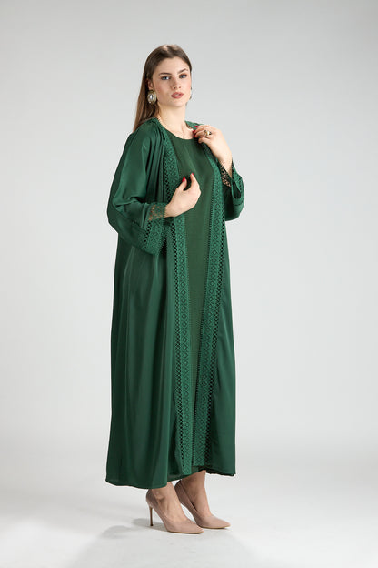 Renad Emerald Green Embroidered 3-Piece Abaya