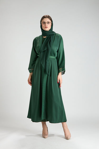 Renad Emerald Green Embroidered 3-Piece Abaya