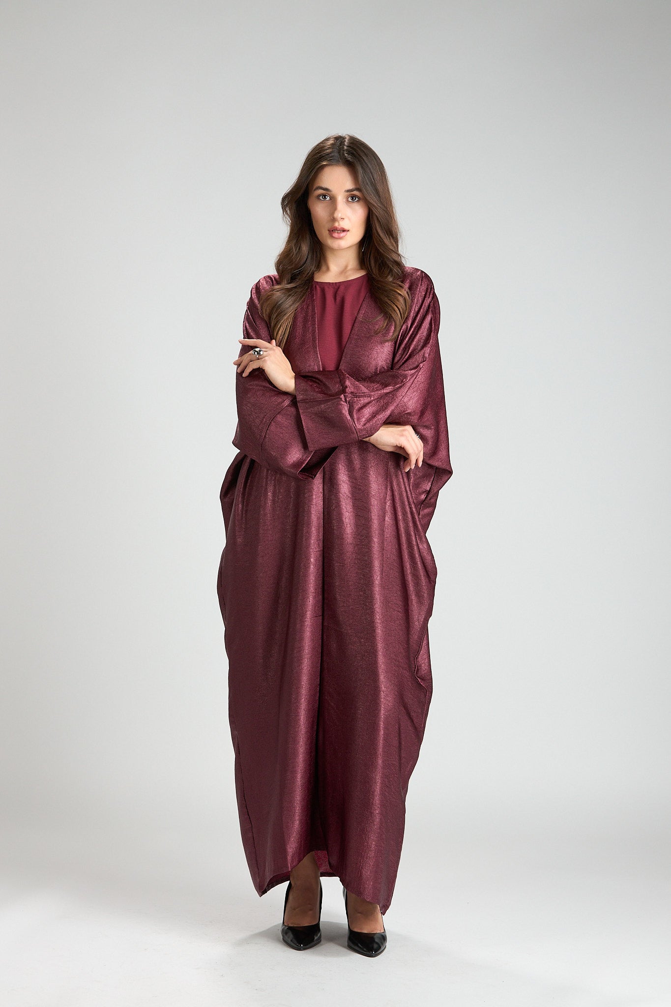 Burgundy Majesty 3-Pieces Abaya Set 52