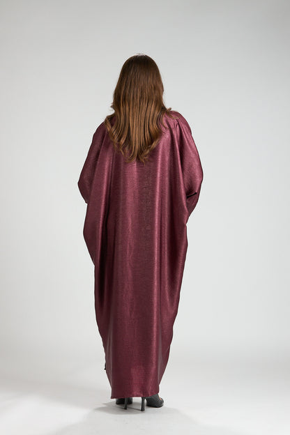 Burgundy Metallic 3-Piece Open Abaya with Inner Dress