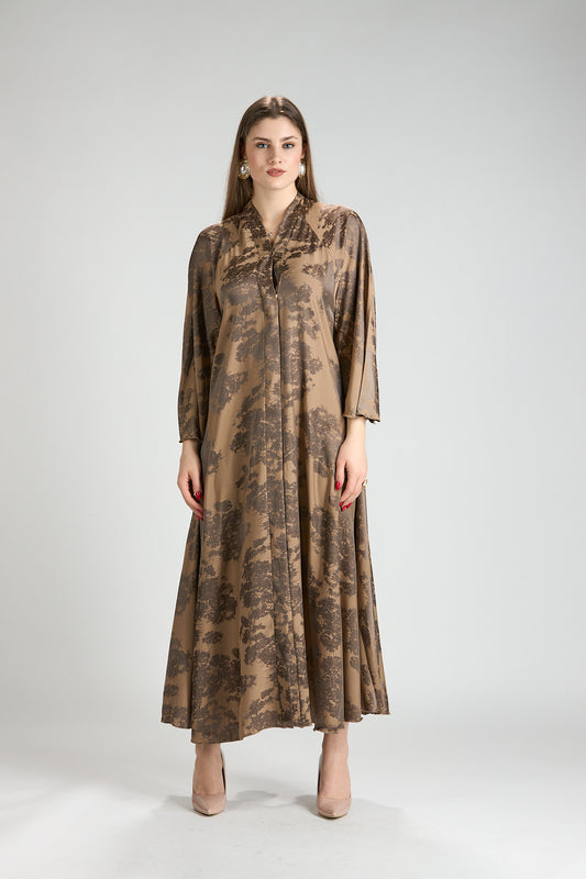 Reem Floral Satin Abaya Brown