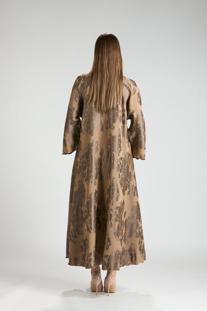 Reem Brown Floral Print Satin Abaya