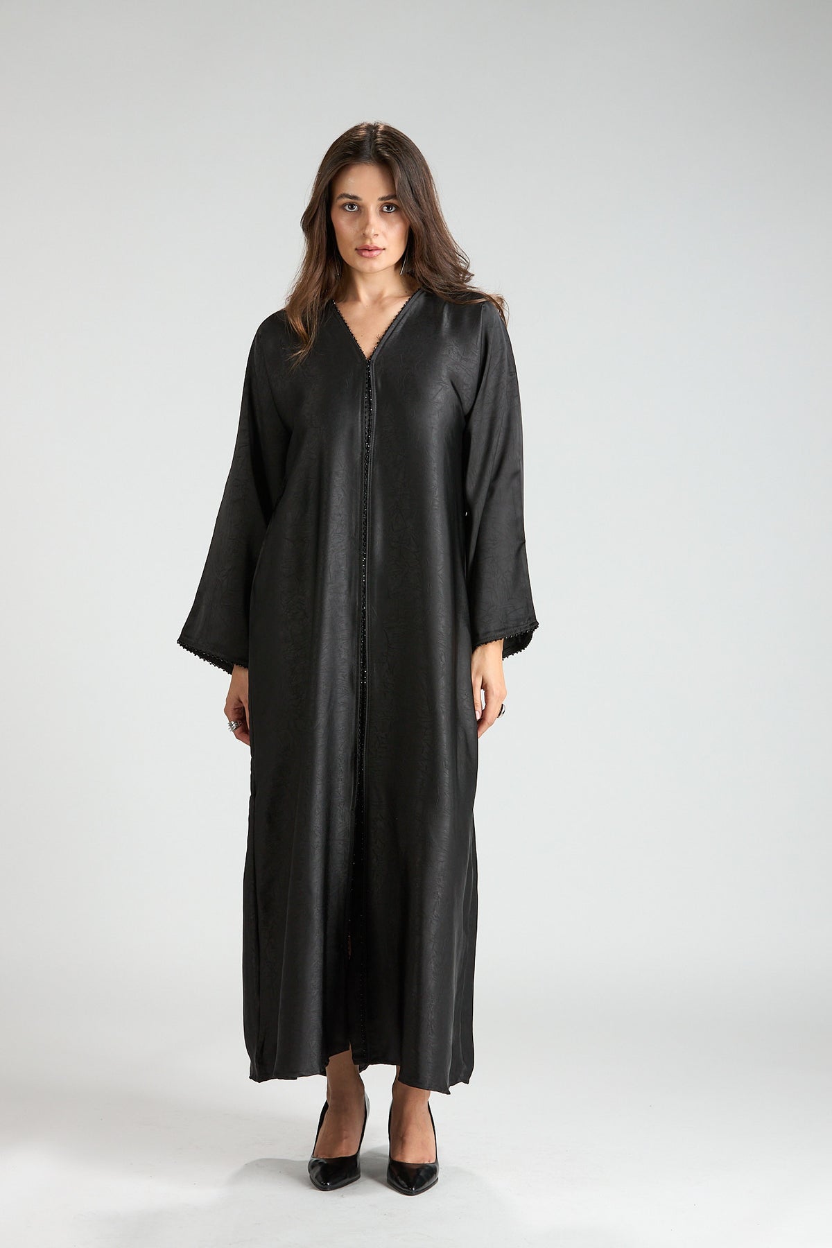 Farah Black Textured Sheen 2-Piece Abaya with Hijab