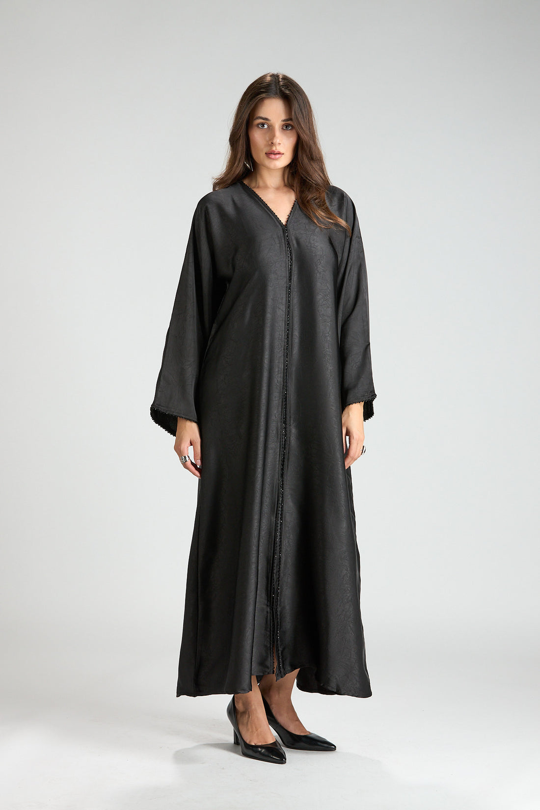 Farah Black Textured Sheen 2-Piece Abaya with Hijab