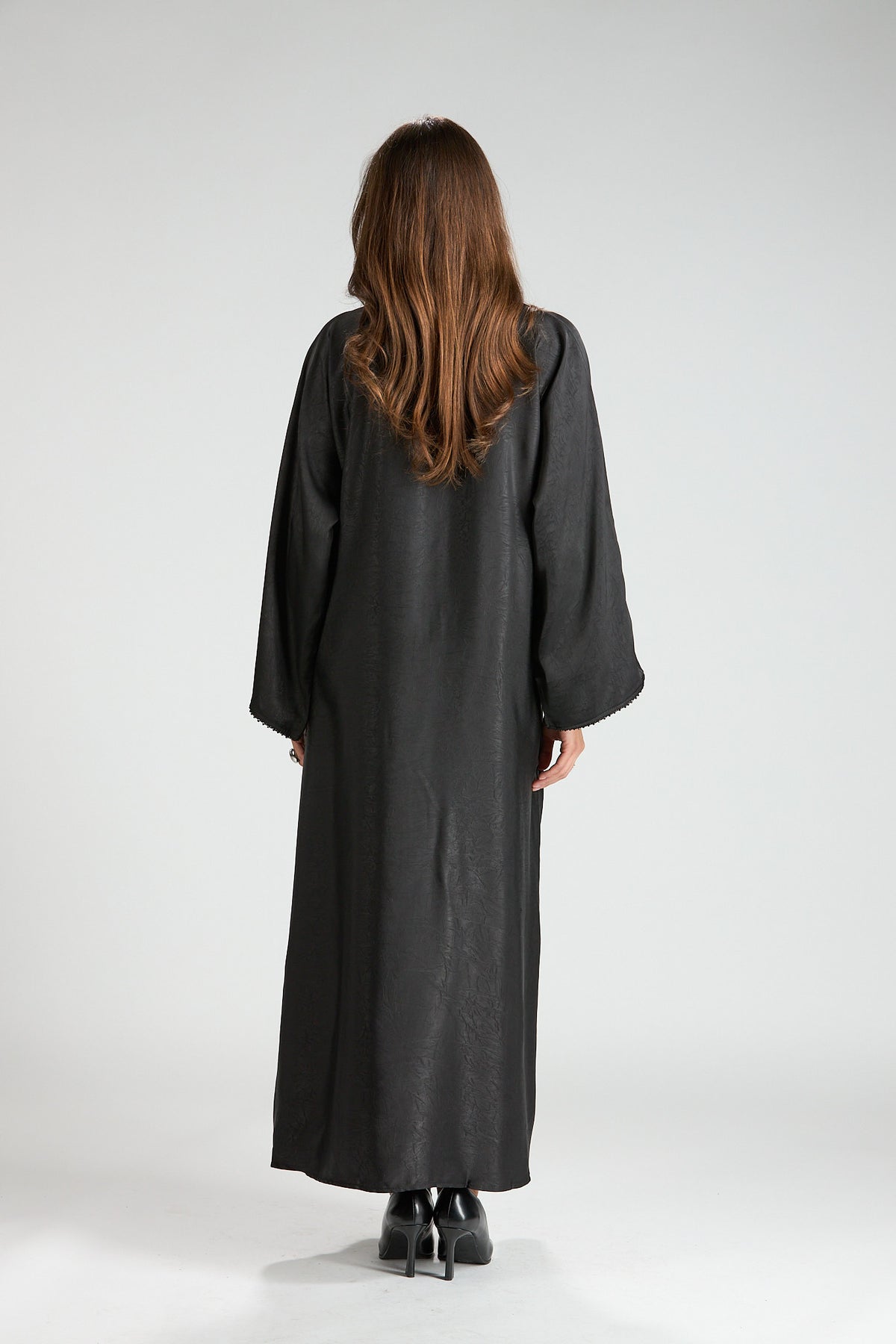 Farah Black Textured Sheen 2-Piece Abaya with Hijab