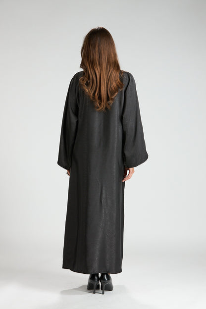 Farah Black Textured Sheen 2-Piece Abaya with Hijab
