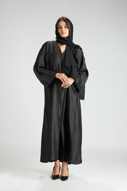 Farah Black Textured Sheen 2-Piece Abaya with Hijab