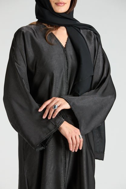 Farah Black Textured Sheen 2-Piece Abaya with Hijab