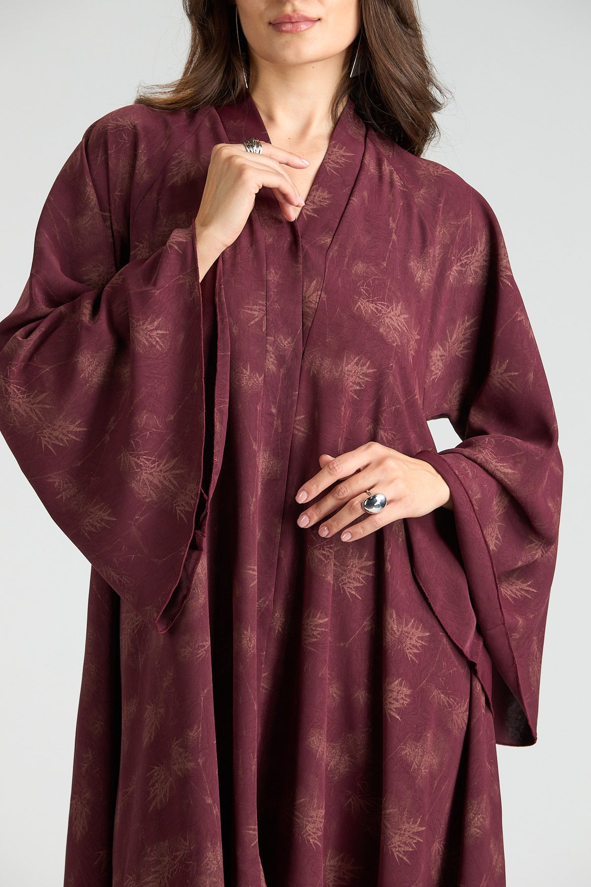 Serenity Burgundy Botanical Print Abaya with Sheila