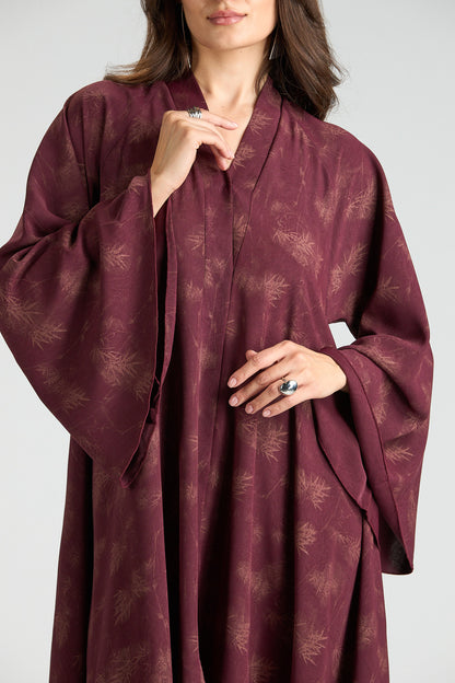 Serenity Burgundy Botanical Print Abaya with Sheila