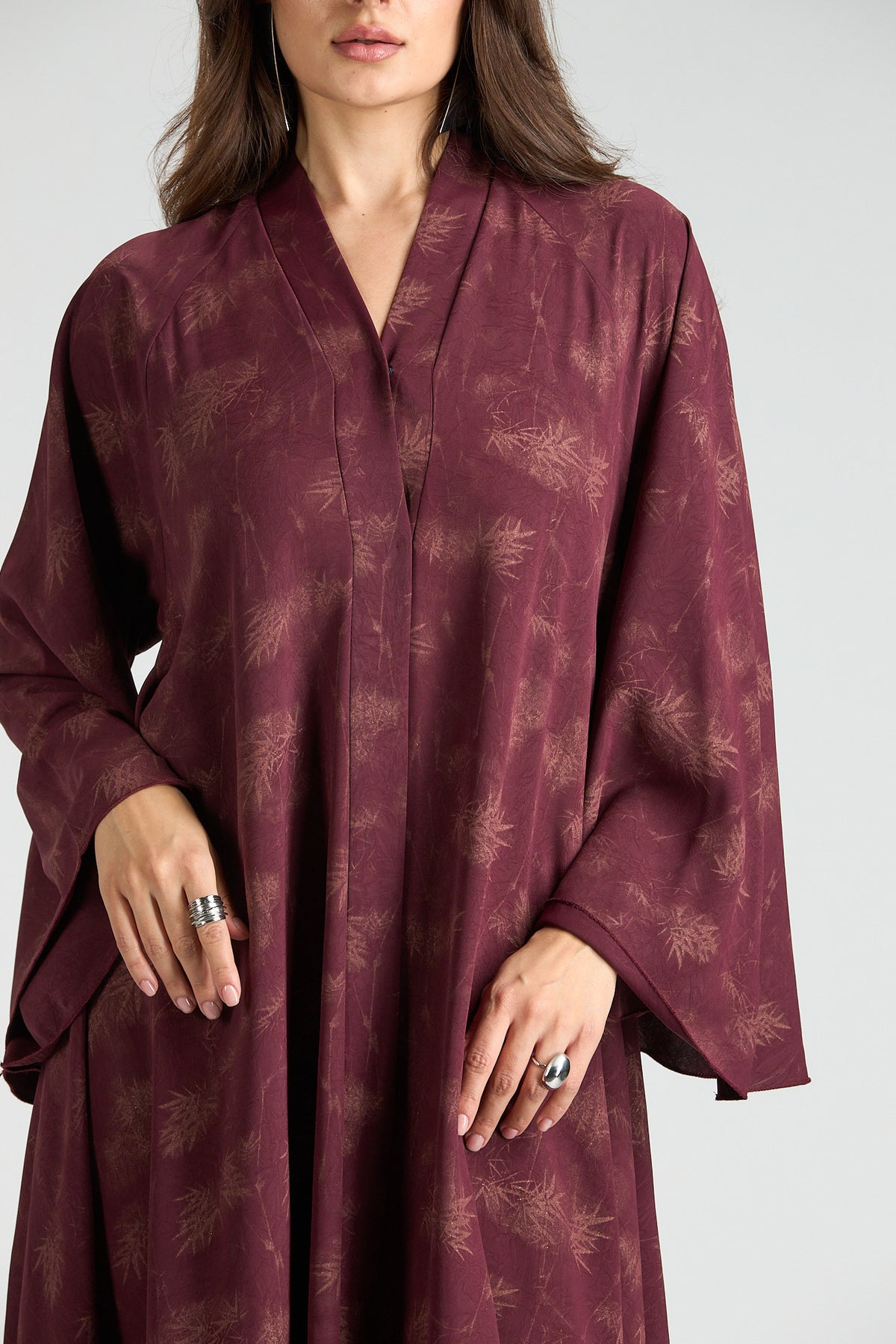 Serenity Burgundy Botanical Print Abaya with Sheila