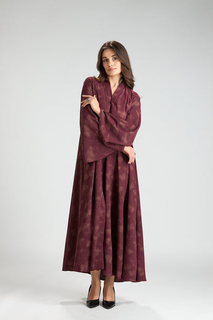 Serenity Burgundy Botanical Print Abaya with Sheila