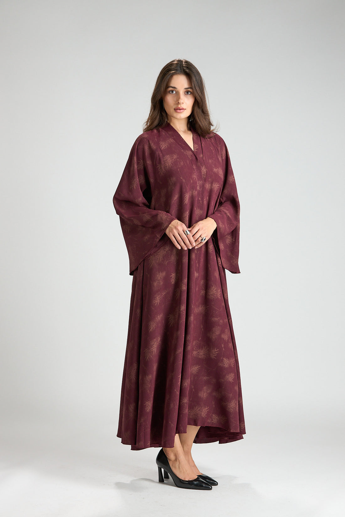 Serenity Burgundy Botanical Print Abaya with Sheila