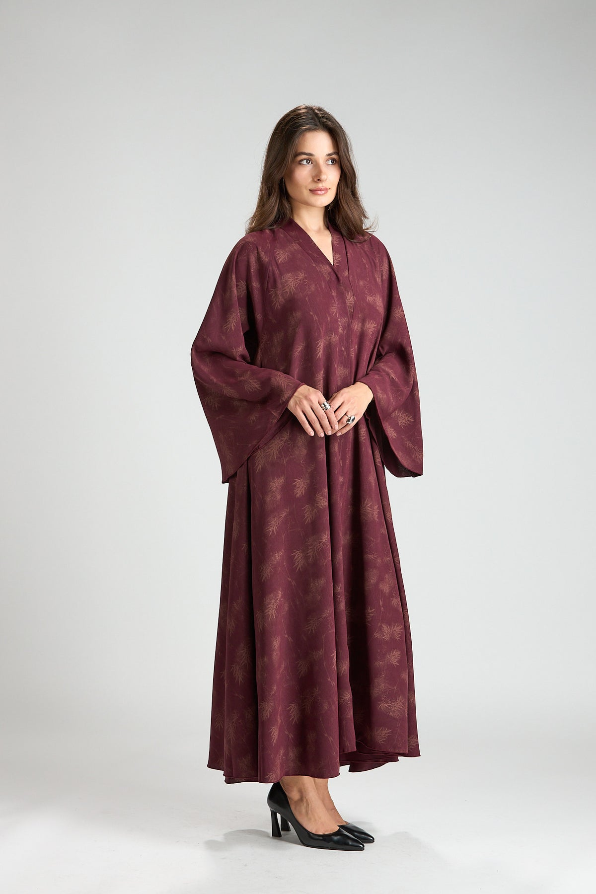 Serenity Burgundy Botanical Print Abaya with Sheila