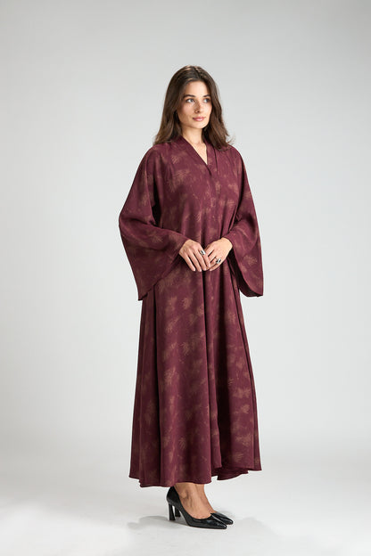Serenity Burgundy Botanical Print Abaya with Sheila