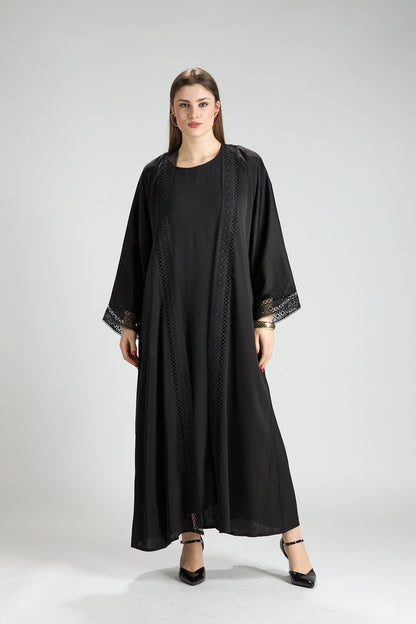 Renad Black Embroidered 3-Piece Abaya