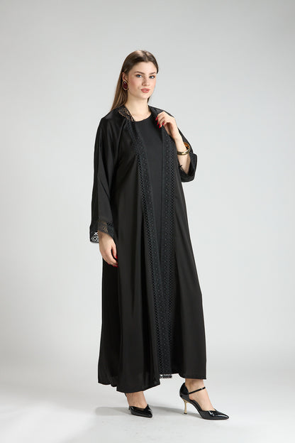 Renad Black Embroidered 3-Piece Abaya