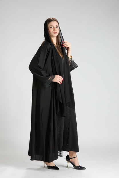 Renad Black Embroidered 3-Piece Abaya